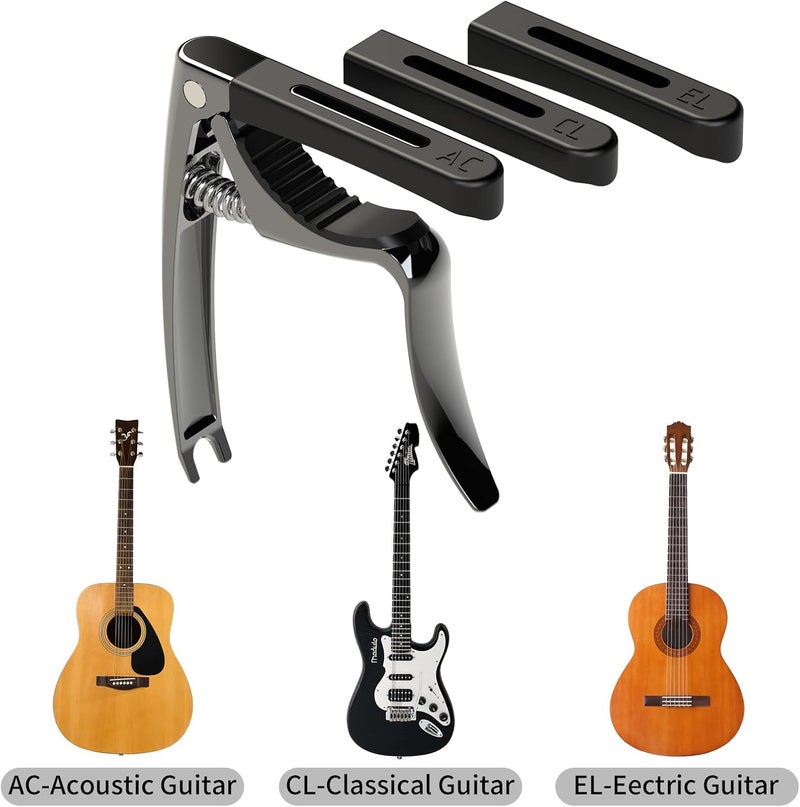 Temvox Guitar Capo with 3 Interchangeable Silicone Pad,Fits Different Guitar Fretboard Curvatures，Suitable for Classical Guitar Acoustic Guitar Electric Guitar Mandolin, etc - Image 3